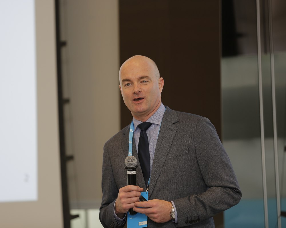 Benjamin Sporton presenting to an international audience